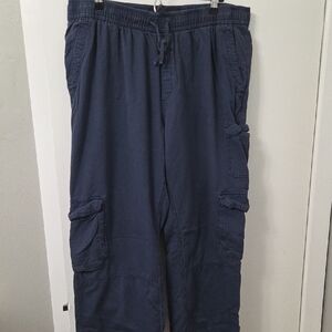 Old Navy Mid Rise Wide Leg Comfort Waistband Navy Cargo Pants